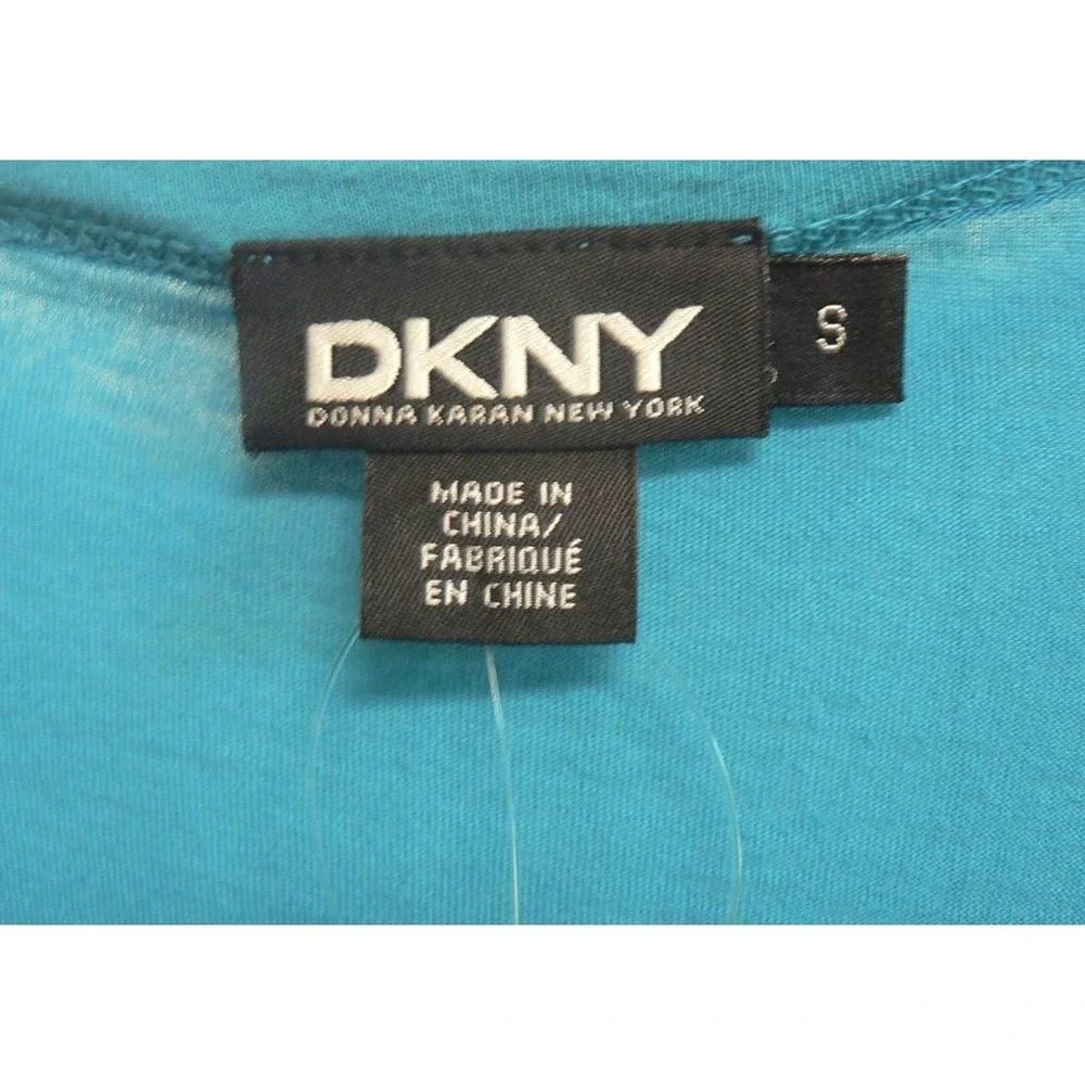 DKNY Women's Short Sleeve Inset Handkerchief Hem Oversized Tunic Turquoise Small